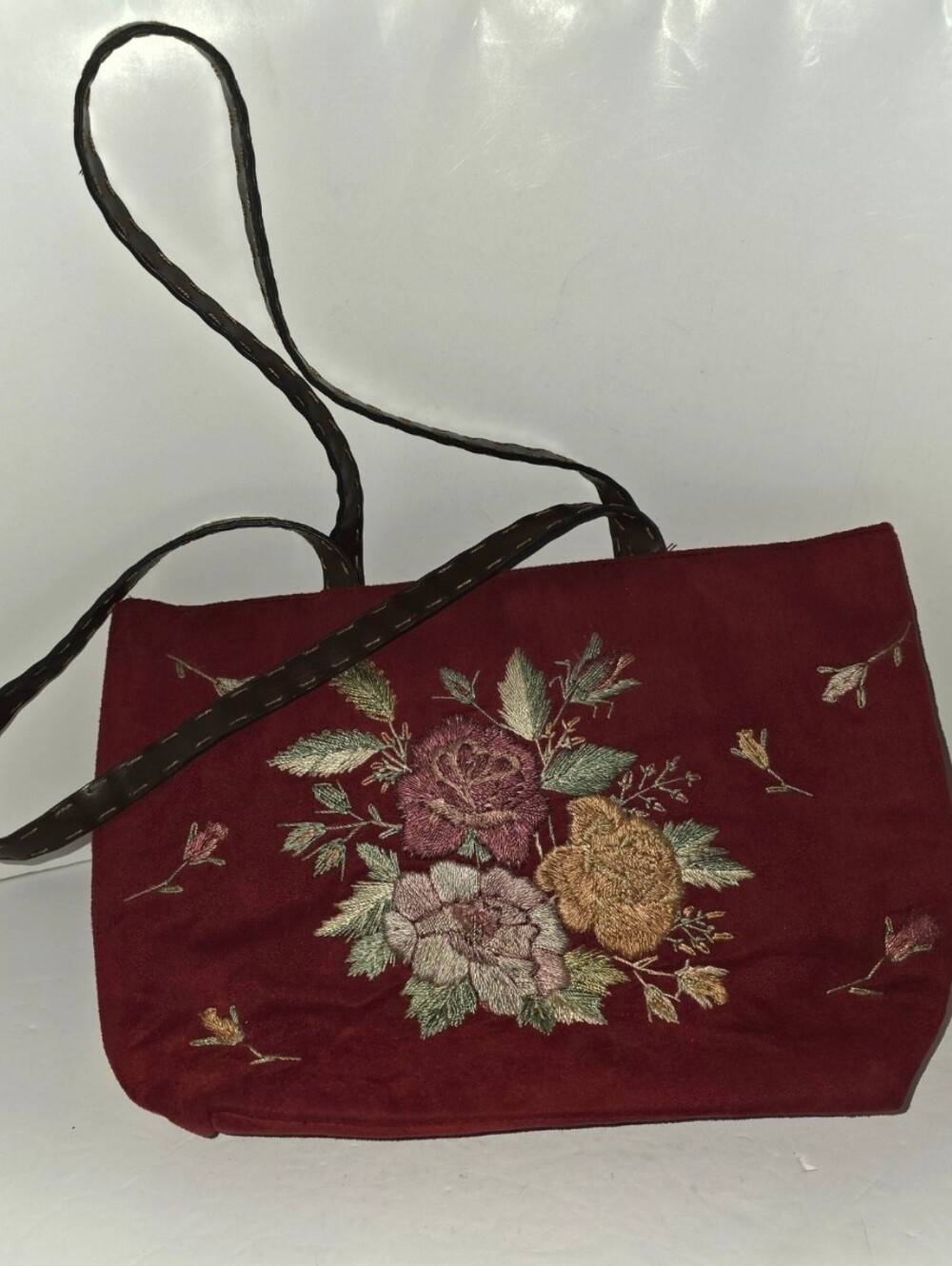 Vintage CAPPELLI STRAWORLD Burgundy Floral Embroidered Purse Bag Crossbody EUC